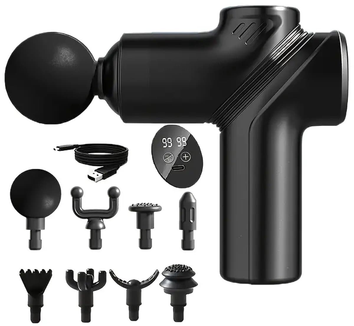Draagbare professionele massagepistool, 99-snelheidsinstelling, uitgerust met LCD-scherm, ondersteunt USB-opladen, elektrisch fascia-massagepistool — afbeelding 1