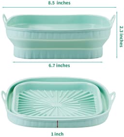 2-pack, airfryer siliconen mat, 8-inch vierkant, grijs + groen, gemakkelijk schoon te maken, vaatwasserbestendig, opvouwbaar, siliconen, vierkant — thumbnail 5
