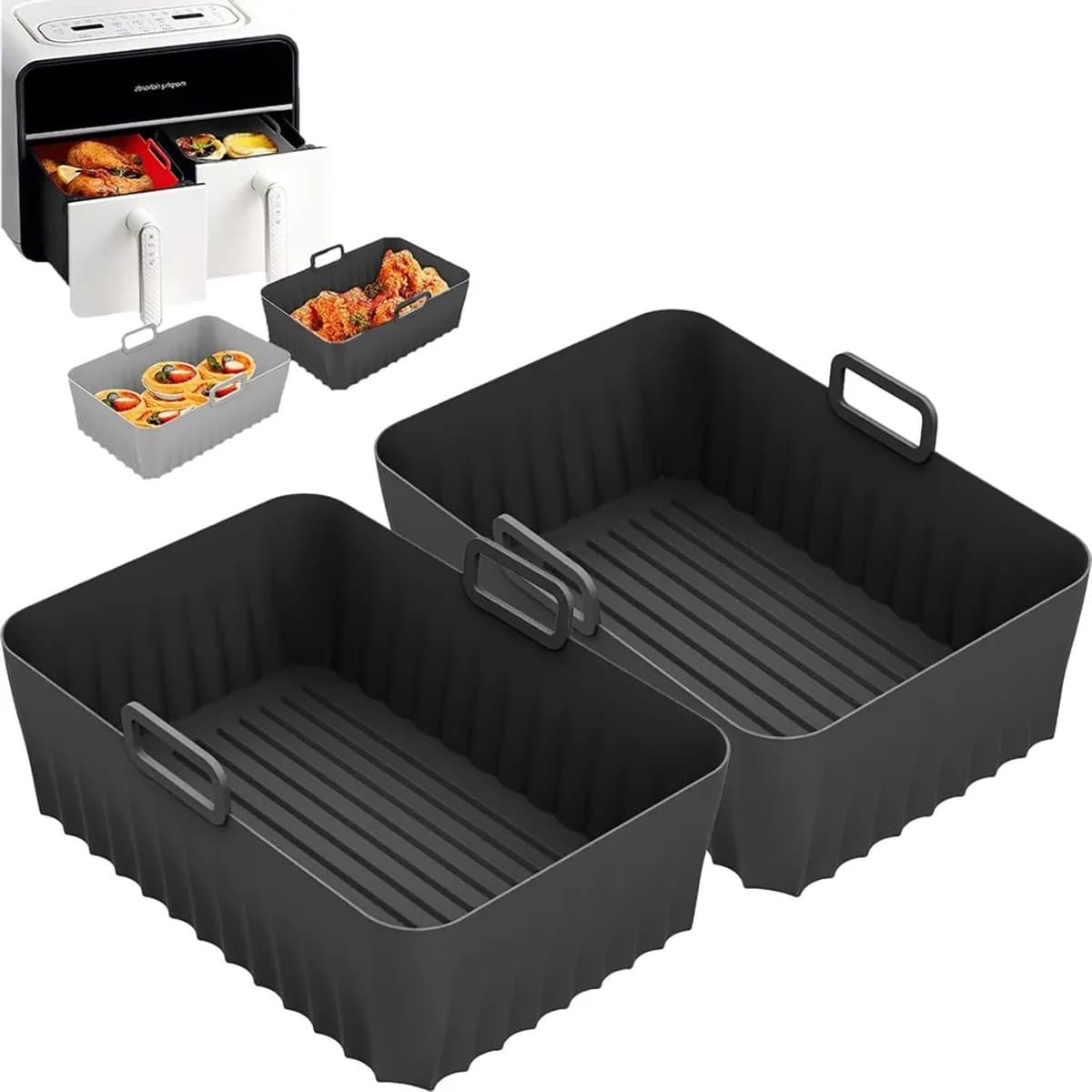 Geschikt voor Ninja Airfryer siliconen mal set van 2, 21,5 x 14,5 x 7 cm, 3D-groefontwerp, vetvrij, vaatwasserbestendig — afbeelding 1