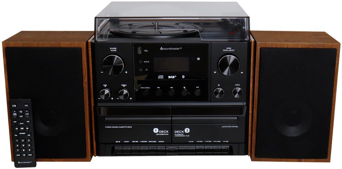 Soundmaster MCD5600BR - muziekcenter met platenspeler, bluetooth, CD, dubbel Cassettedeck, encoding, USB en DAB+, bruin — afbeelding 1