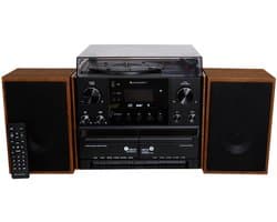 Soundmaster MCD5600BR - muziekcenter met platenspeler, bluetooth, CD, dubbel Cassettedeck, encoding, USB en DAB+, bruin