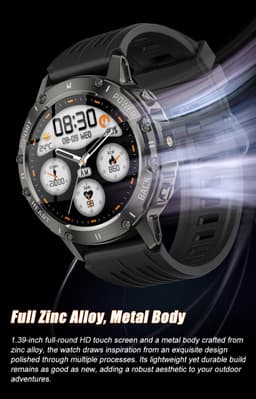 Knobbout 1.46”(3.7cm) Sportieve Smartwatch met LED Zaklamp – Bluetooth Bellen – HD Touchscreen (360×360) – 100+ Sportmodi – Hartslag, Bloeddruk & SpO₂ – IP68 Waterdicht – Muziekbediening – Android & iOS - Zwart — thumbnail 4
