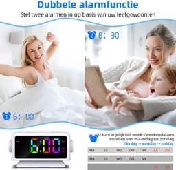 Gloovon® - Wekker Radio - Digitale Wekker - Klok - Twee alarmen - Dimbaar LED display - Dual USB - Kinderwekker - Digitale klok slaapkamer - Wit — thumbnail 5