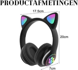 longziming Draadloze Kinder Koptelefoon – Cat Headphones met LED Oortjes – Bluetooth Hoofdtelefoon– Bluetooth 5.0 – Licht Groen – Met Verlichting – Opvouwbare opbergruimte – Zwart — thumbnail 5