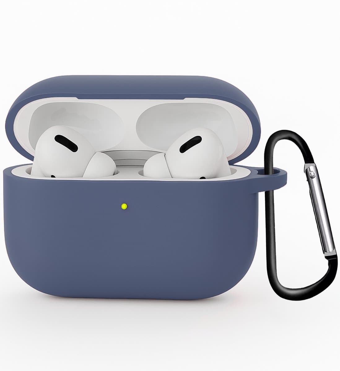 Hoesje Geschikt voor Apple Airpods Pro 3 - Siliconen Hoes met Clip - Silicone Case Cover - Grijsblauw — afbeelding 1