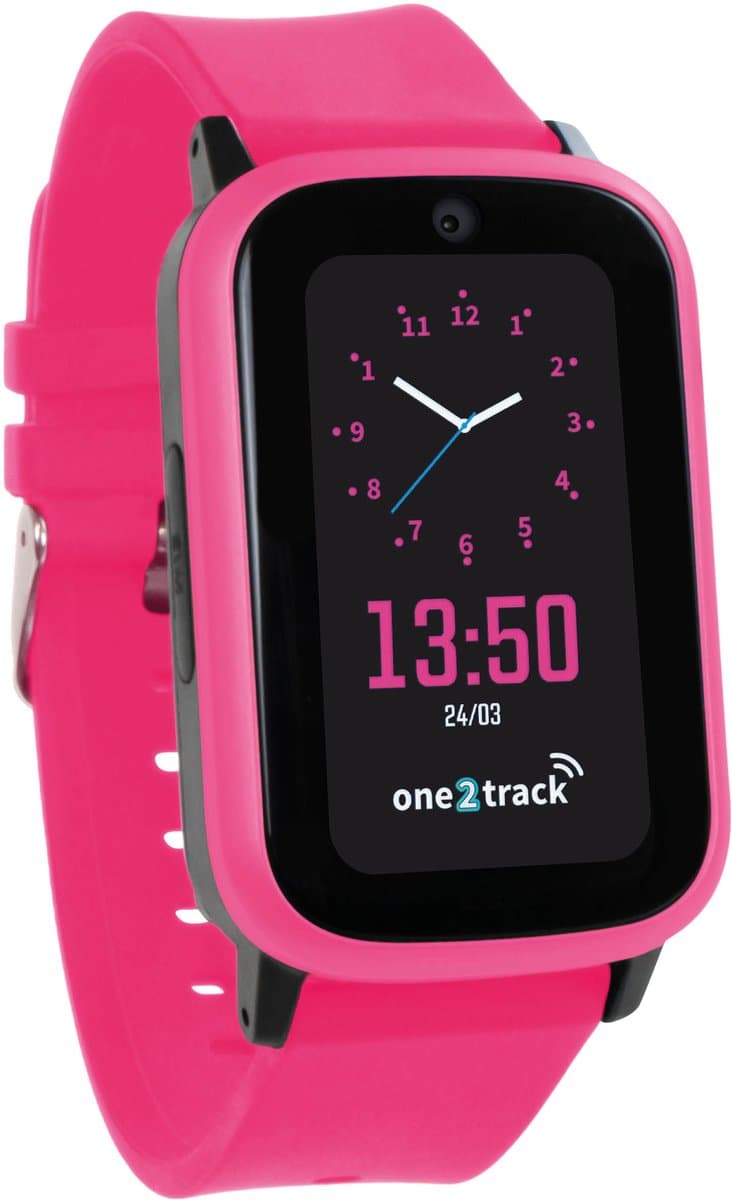 One2track Connect UP roze | GPS horloge voor kinderen | Bekijk de locatie van je kind. Stel veilige zones in. En videobellen met de leukste smartwatch voor kinderen — afbeelding 1
