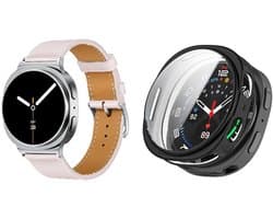 Strap-it Bundel – Leren Smartwatch Band met Gespsluiting (Roze) + TPU Soft Case Beschermhoes (Zwart) geschikt voor Samsung Galaxy Watch 8 (40mm)