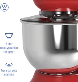 Westinghouse Retro Standmixer - 1200W - Keukenmachine 5L Mengkom - Keukenrobot - Keukenmixer - Foodprocessor - Rood — thumbnail 2