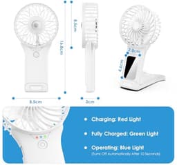Oplaadbare Mini USB Ventilator - Stil, Draagbaar en Instelbaar in 4 Snelheden met Spiegel - Krachtige Mini Ventilator voor Thuis, Kantoor, Reizen en Buiten — thumbnail 2