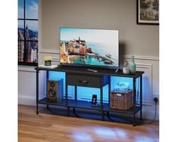 TV-Meubel met Stopcontact, USB-Poorten en LED-Verlichting – Multifunctionele TV-standaard voor Woonkamer en Slaapkamer – 120 cm voor max 55 Inch TV