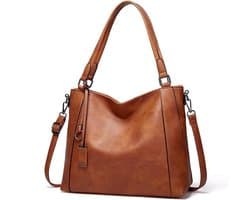 school handtassen dames-handtas schoolboeken en laptop- Handtas voor dames - leren handgreep - schoudertas - groot voor dames - grote capaciteit - geschikt voor laptop - lichtgewicht handtas (bruin-34x26X13)