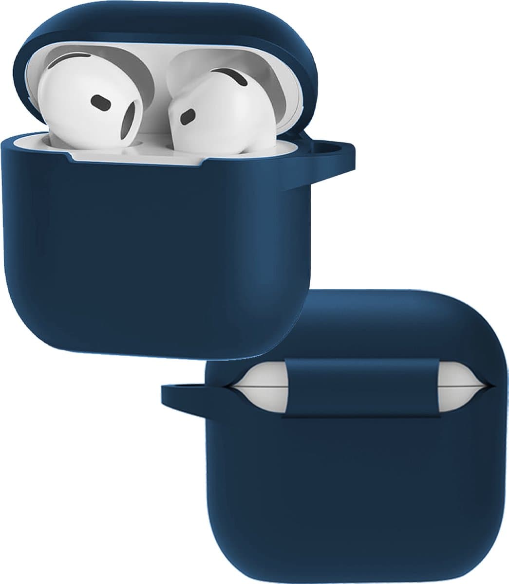Hoes - Geschikt voor Apple AirPods 4 - Siliconen Hoesje met Clip - Silicone Case Cover - Navy — afbeelding 1