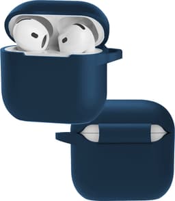 Hoes - Geschikt voor Apple AirPods 4 - Siliconen Hoesje met Clip - Silicone Case Cover - Navy — thumbnail 1