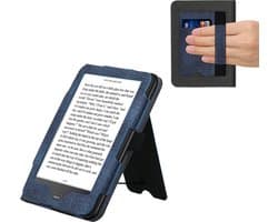 kwmobile flip cover voor e-reader - geschikt voor Tolino Vision 1 / 2 / 3 / 4 HD - Van imitatieleer en -suède - In donkerblauw / donkergrijs