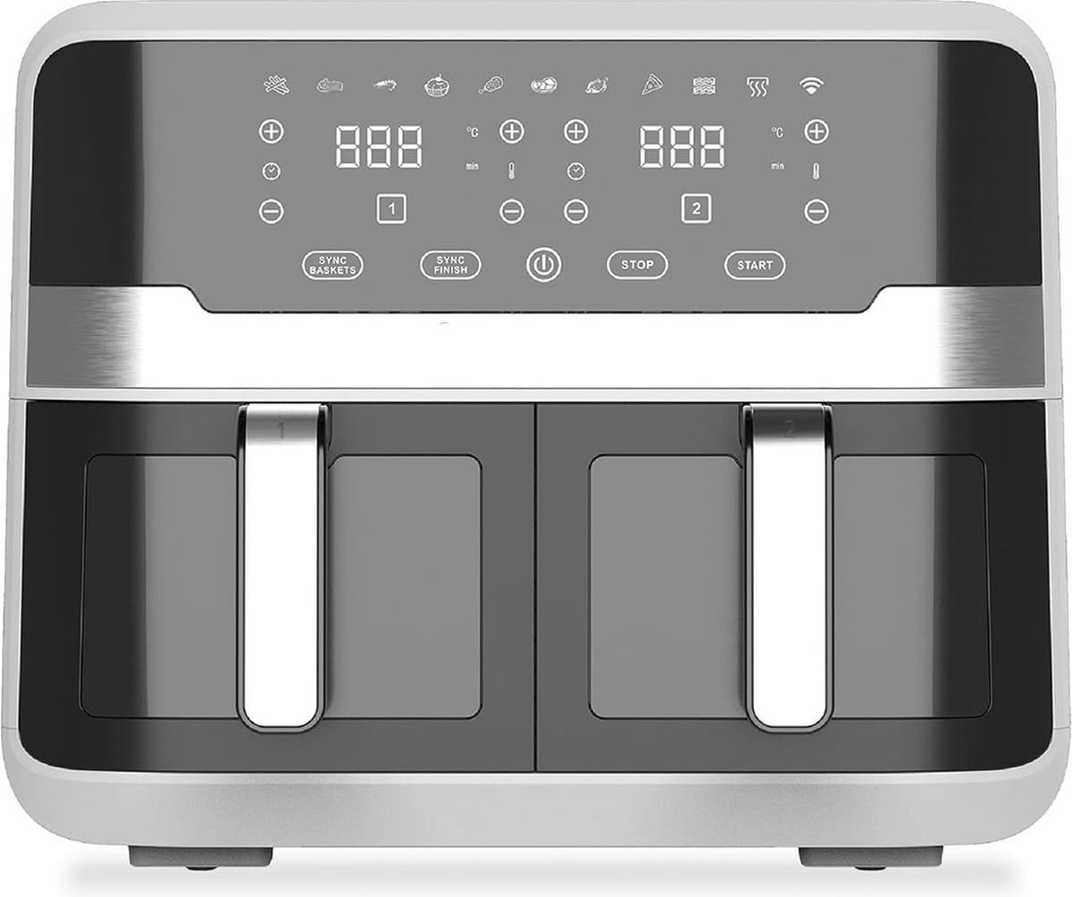 White-label® Dubbele Airfryer XXXL - Duo Heteluchtfriteuse - Geschikt voor Accessoires - 9L - Zilver — afbeelding 1