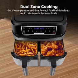 Digitale Airfryer - PFAS vrij - Groot 9 Liter - Heteluchtfriteuse - Zwart - Digital screen - 8 Voorinstellingen - Inclusief in hoogte verstelbaar Grillrack - 2 onafhankelijke 4,5L lades - met LED-touchscreen — thumbnail 3