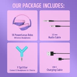 PowerLocus Bobo - Draadloze Koptelefoon voor Kinderen - Bluetooth koptelefoon - 74/85/94dB Volumebegrenzing - Led Verlichting - Audio Sharing Functie - Purple/Pink — thumbnail 6