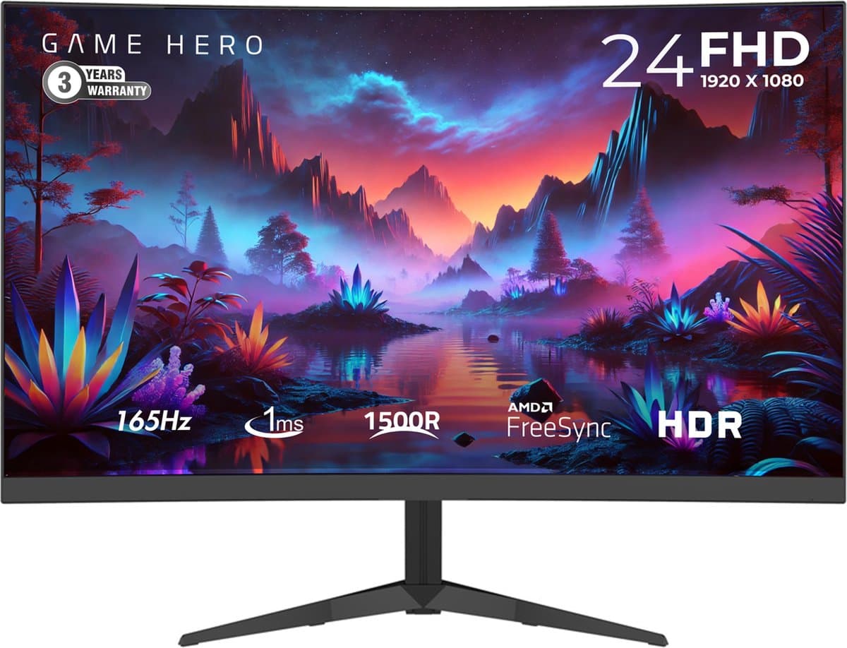 GAME HERO® 24 inch Full HD VA Curved Gaming Monitor - 165Hz - 1ms — afbeelding 1