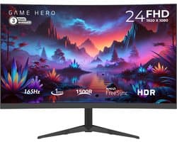 GAME HERO® 24 inch Full HD VA Curved Gaming Monitor - 165Hz - 1ms