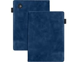 Hoes Geschikt voor Kobo Clara BW Leren Hoesje Bookcase Cover Hoes - Hoesje Geschikt voor Kobo Clara BW Hoes Cover Case Leer - Donkerblauw