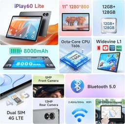 11 inch HD Tablet met Octa-core, 128GB Opslag, 8000mAh, 4G LTE, WiFi en GPS — thumbnail 2