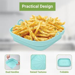 Air Fryer Siliconen Pot - 2 Stuks - Vierkant Opvouwbaar Dienblad - Herbruikbaar (groen + grijs) — thumbnail 4