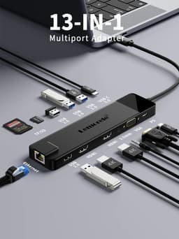 Lemorele™ TC100 USB-C Docking Station - 13-in-1 Hub - Dual HDMI 4K - VGA - Gigabit Ethernet - SD-kaartlezer - USB 3.0 — thumbnail 4