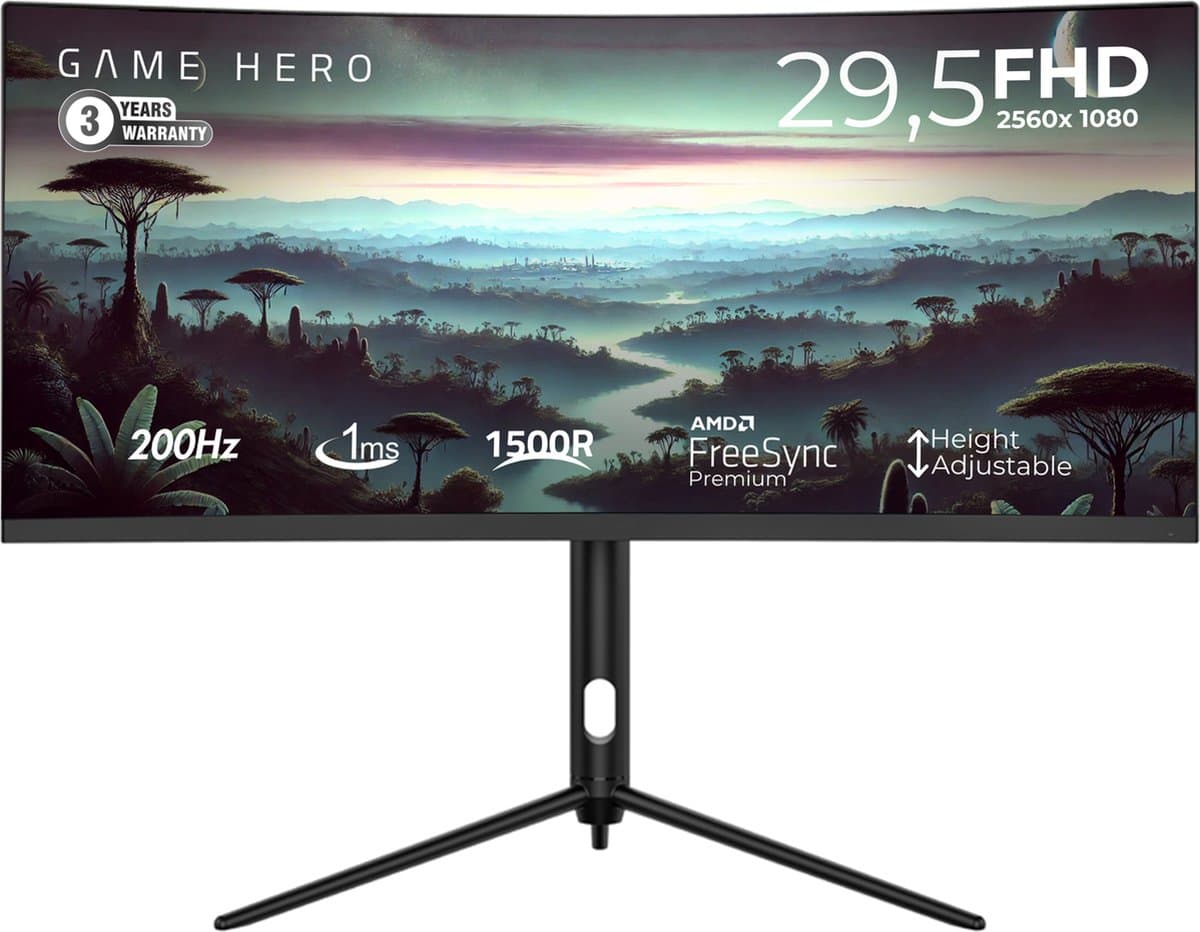 GAME HERO® 29.5 inch Curved Ultrawide Gaming PC Monitor - 200 Hz - 1ms — afbeelding 1