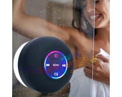 Zwarte Waterdichte LED Bluetooth Douche Luidspreker / speaker met Zuignap - USB Oplaadbaar - Geschikt voor Smartphone, Tablet en PC - IPX-4