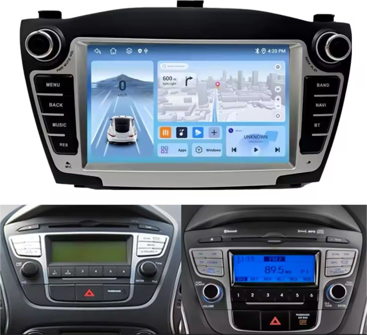 Navigatiesysteem auto met scherm - autoradio geschikt voor CarPlay en Android auto - bluetooth radio - geschikt voor Hyundai IX35 2010-2016 — afbeelding 1