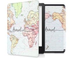 kwmobile e-reader hoesje geschikt voor Amazon Kindle Paperwhite 11. Generation 2021 hoes - E reader flip case met magnetische sluiting - Ereader cover - Travel Wereldkaart design in zwart / meerkleurig