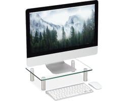 beeldscherm verhoger glas - hoogte verstelbaar 9-11 cm - 38,5x24 cm - doorzichtig