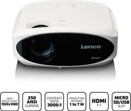 Lenco Beamer - Full HD 1080P - Projector met Bluetooth - LPJ-900WH Mini Beamer - Wit — thumbnail 2