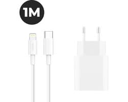 Unieke iPhone Snellader met Kabel - Oplader + 1 Meter USB C naar Lightning Kabel – Geschikt voor Apple iPhone 14 / 13 / 12 / 11 – Fast Charger – WiseQ