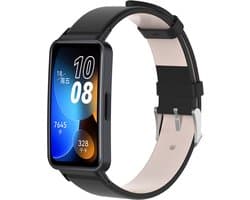 Leer Smartwatch bandje - Geschikt voor Huawei Band 8 / Huawei Band 9 leren bandje - zwart - Strap-it Horlogeband / Polsband / Armband