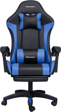 RACINGX - Game Stoel Met Voetsteun- Gaming Stoel - Ergonomische Bureaustoel - Gamestoel - Verstelbaar - Gaming Chair - Zwart/Blauw — thumbnail 2