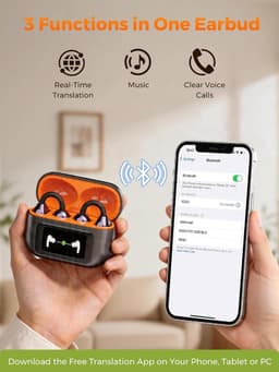 AI Vertaal Oordopjes met Echtzeit Vertaling: 159 Talen & LCD Touchscreen 3-in1 Bluetooth Vertaal Oortjes met 7 Modi, 30 Uur Batterijduur voor Reizen, Zakelijk Gebruik en Studie en Dagelijks Gebruik - zwart — thumbnail 4