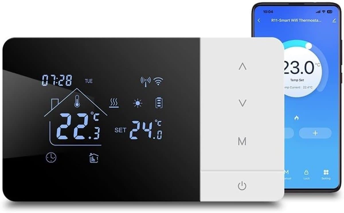 Slimme Thermostaat - Verwarming Regelaar - Comfort Binnen - App en Spraakbesturing - 140 x 81 mm - Zwart Wit — afbeelding 1