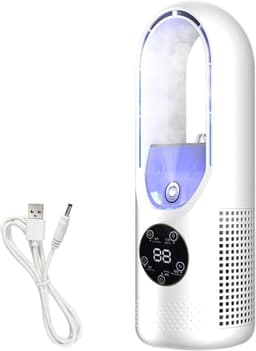 Kleine USB-ventilator met luchtbevochtiger - stille bureauventilator met 6 snelheden, luchtkoeler met ledlicht in 7 kleuren, voor slaapkamer, kantoor — thumbnail 1