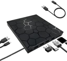 Externe DVD CD Drive - Hub Kaartlezer - Gegevens Overzetten - 7-in-1 Ontwerp - 16.5 cm - Zwart — thumbnail 1
