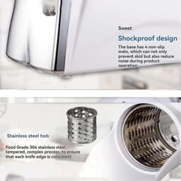 Elektrische Kaasrasp - Keukenmachine - Snel Ingrediënten Bereiden - 3 Roestvrij Staal Bladen - 300W Vermogen - Wit — thumbnail 3