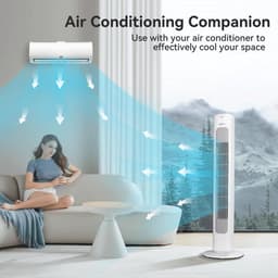 Torenventilator - Ventilator zonder bladen - Verkoeling in huis - Met afstandsbediening - 50 Watt - Wit — thumbnail 2
