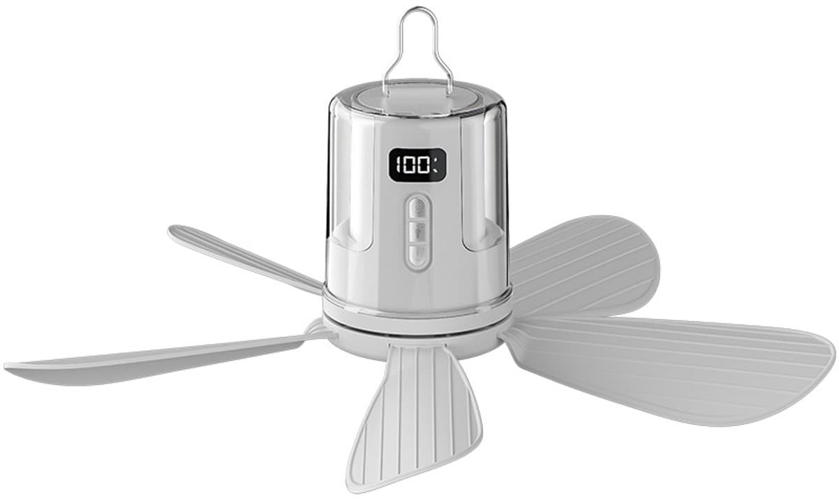 Campingventilator met verlichting – Plafondventilator met licht & afstandsbediening, LED-campinglamp met oplaadbare ventilator (via USB), timer, instelbare snelheid voor tenten (40 cm, 10800 mAh) [Energieklasse A] — afbeelding 1