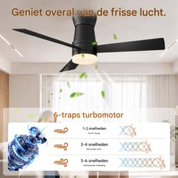 Plafondventilator met Licht 132 cm Zwart, Stille DC Motor, LED Verlichting, Afstandsbediening & Omkeerbare Functie — thumbnail 4
