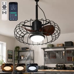 Rosnek Outdoor Plafondventilator met Lamp Ø 50 cm - IP65 Waterdichte Tuinventilator Dimbare - Plug-in Hangende Ventilatorlamp voor Overkapping - App & Afstandsbediening - Stille DC-Motor 6 Snelheden - Voor Gazebo - Zwart — thumbnail 1