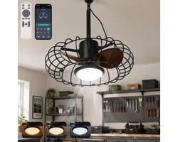 Rosnek Outdoor Plafondventilator met Lamp Ø 50 cm - IP65 Waterdichte Tuinventilator Dimbare - Plug-in Hangende Ventilatorlamp voor Overkapping - App & Afstandsbediening - Stille DC-Motor 6 Snelheden - Voor Gazebo - Zwart