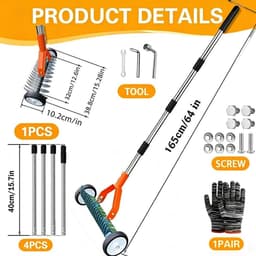 SnelShoppen - Handmatige Scharifier met Wielen, 165 cm Handvat, Tuinaerator, Metalen Tuinschraper, Verstelbare Scharifier voor een Gezonde Grasmat — thumbnail 5