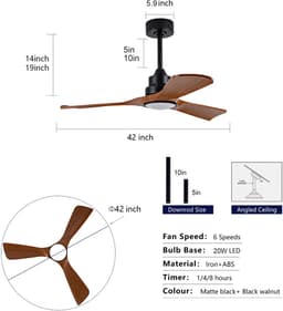 FloraGrace Ventilator – 42 Inch Met Verlichting En Afstandsbediening – Ijzer En ABS – Matzwart En Donker Walnoot – Voor Slaapkamer En Terras — thumbnail 5