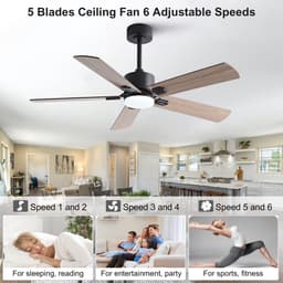 Ventilator Plafondventilator Met Verlichting 106,68 Cm 42 Inch Zwart Donker Walnoot 6 Snelheden Afstandsbediening Omkeerbaar Voor Woonkamer En Slaapkamer — thumbnail 2