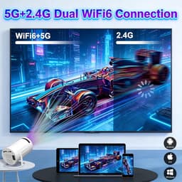 SnelShoppen - Mini-beamer, Draagbare 4K 1080P Thuisbioscoopprojector met WiFi 6, Bluetooth 5.2, Automatische Trapeziumcorrectie, 180° Rotatie, 1000+ L — thumbnail 2